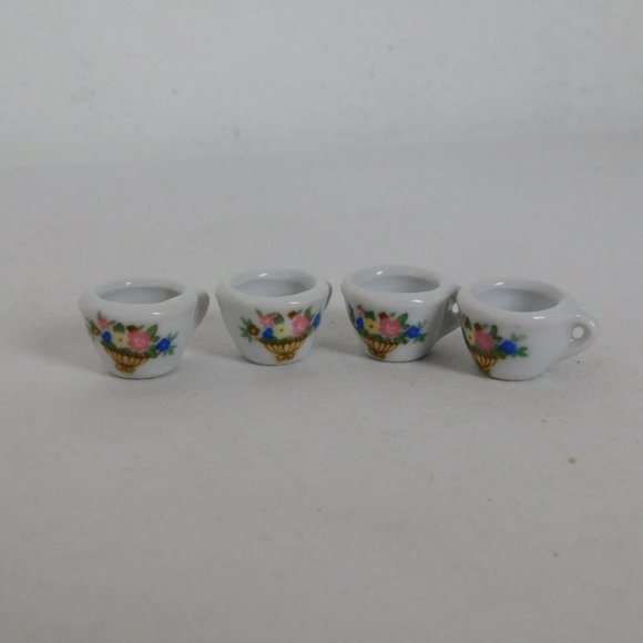 Porcelain 13 Piece Mini Miniature White w/Flower Basket Tea Set Teapot Dolls - Picture 8 of 11